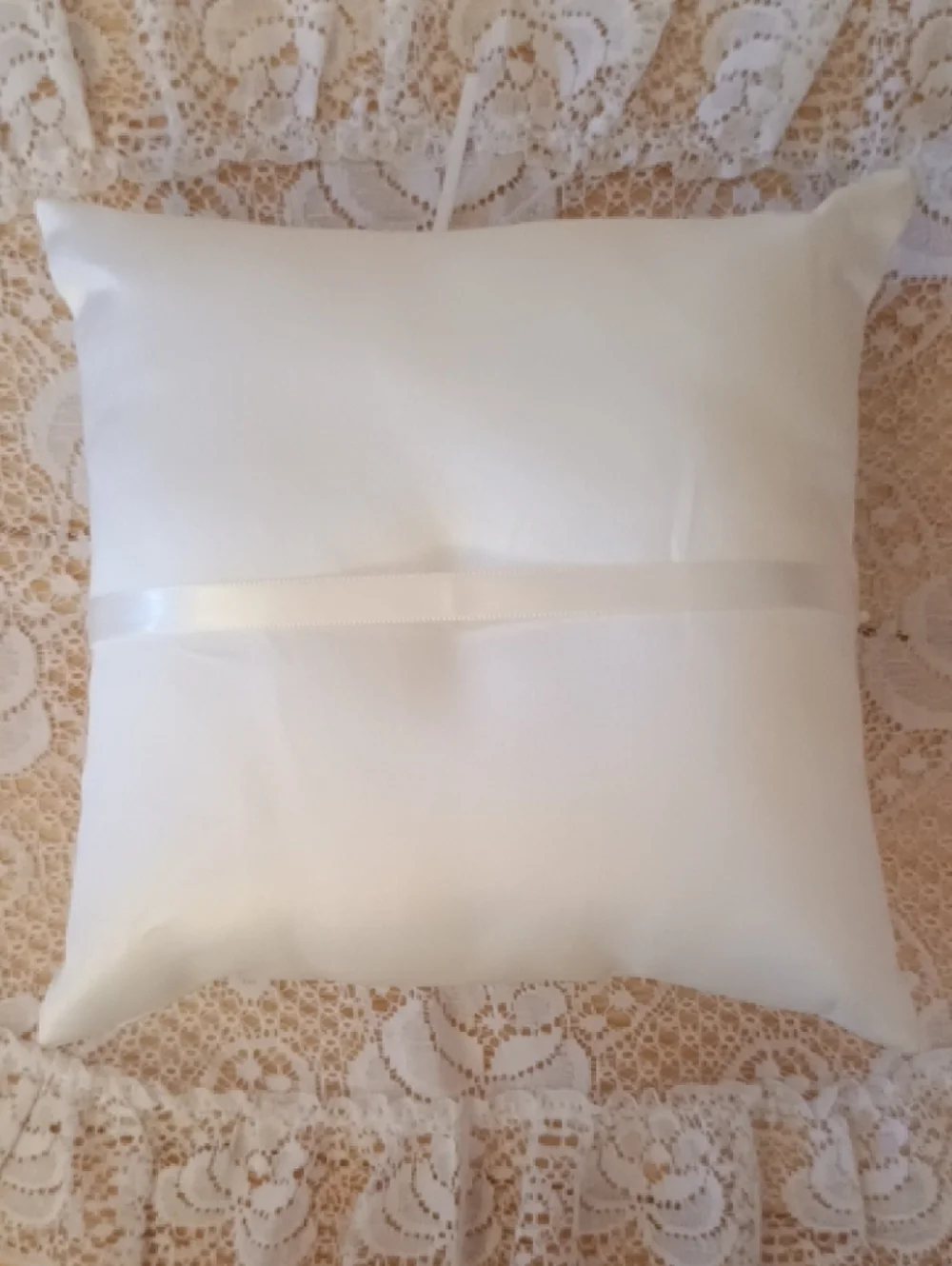 White Lace Wedding Ring Bearer Pillow and Flower Girl Basket Set - Picture 3 of 8